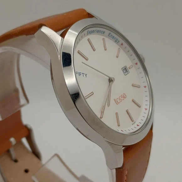 Titan TCS50 DJ898 Date Analog Brown Leather Band Energy India Corporate new bat